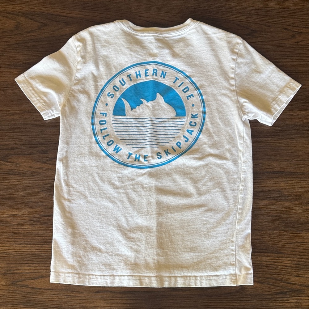 Southern Tide White Tee with Blue Logo - Kids Short Sleeve